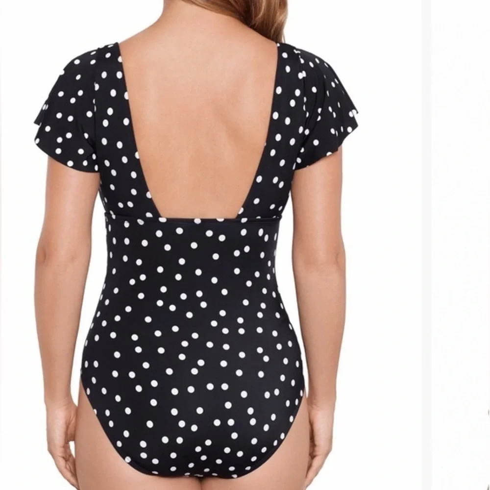 Swim Solutions NWT $102 Women's Flutter-Sleeve Polka‎ Dot One-Piece Swimsuit 12 - Picture 4 of 10